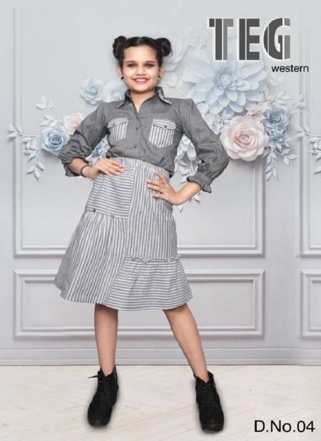 Light Gray Colour TEG KIDS Designer Children Western Wear South Cotton Printed Two Piece Girls Collection TEG 04
